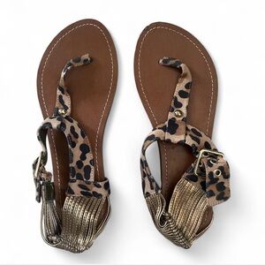 Leopard Print Sandals with Gold Accents